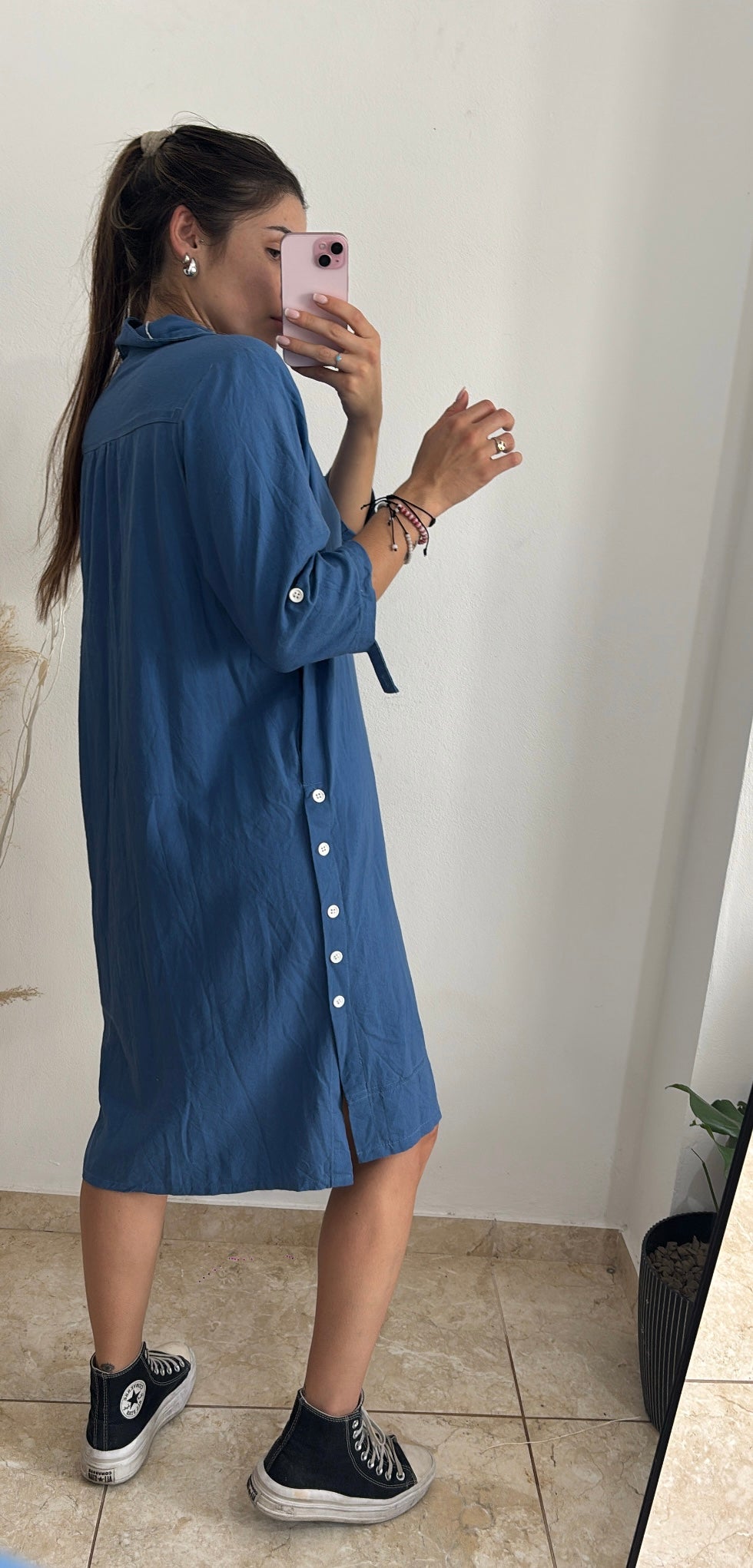 Vestido Azul con botones blancos talle M