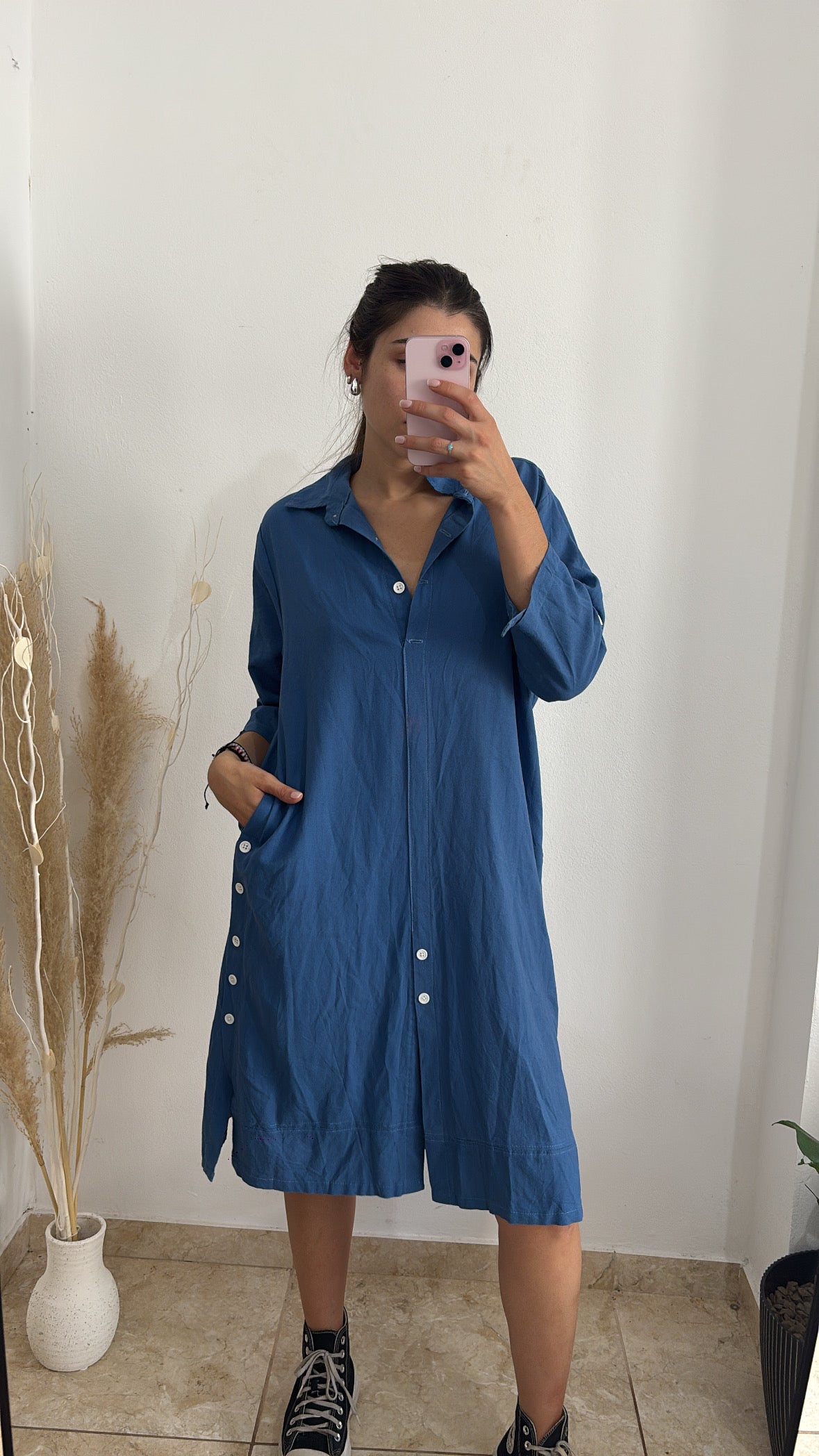 Vestido Azul con botones blancos talle M