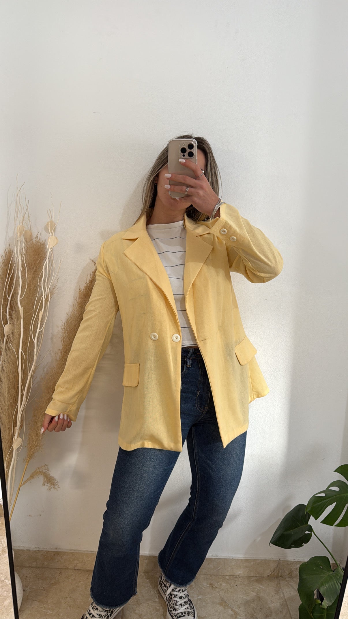 Blazer de lino amarillo talle M