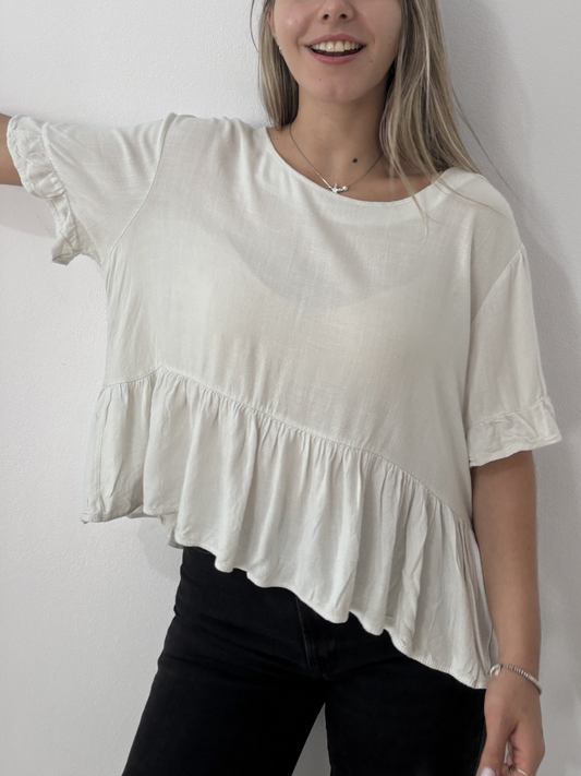 Blusa blanca con volados talle M L