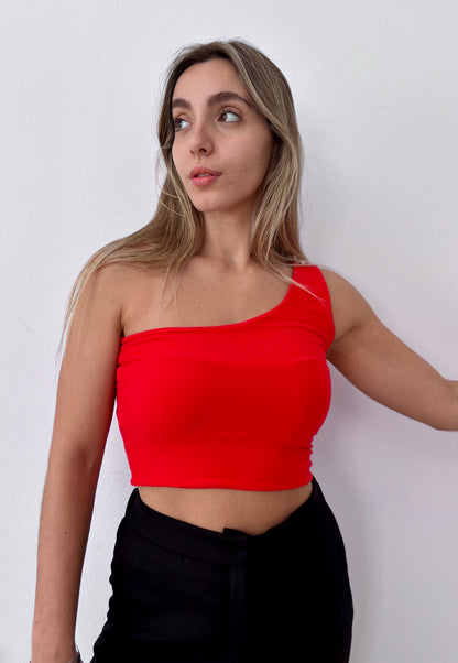 Top rojo una manga talle M L